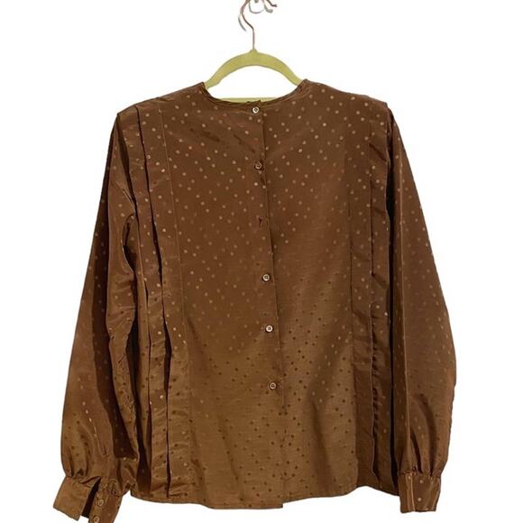 La Chine Classic Brown Vintage Long Sleeve Blouse Sz 6 - Picture 10 of 12